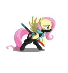 Size: 835x894 | Tagged: safe, artist:lavendus, fluttershy, pony, g4, badass, female, flutterbadass, kunoichi, ninja, simple background, solo, spread wings, transparent background, wings