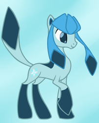 Size: 909x1127 | Tagged: safe, artist:sunset-sunrize, glaceon, pony, pokémon, ponified, raised hoof, simple background, solo