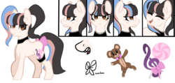 Size: 1247x593 | Tagged: safe, artist:symphstudio, oc, oc only, oc:melanie martinez, earth pony, pony, bow, choker, female, garter, mare, reference sheet, solo, tail bow