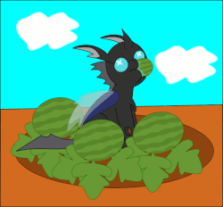 Size: 810x751 | Tagged: safe, artist:planetkiller, derpibooru exclusive, oc, oc only, changeling, animated, changeling loves watermelon, changeling oc, cute, food, gif, solo, watermelon