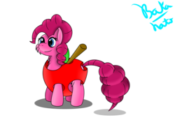 Size: 3507x2550 | Tagged: safe, artist:bakanato, pinkie pie, earth pony, pony, g4, apple, apple costume, clothes, costume, female, food, food costume, high res, mare, simple background, solo, transparent background