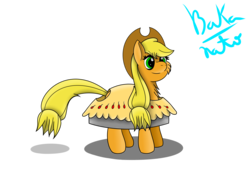 Size: 3507x2550 | Tagged: safe, artist:bakanato, applejack, earth pony, pony, g4, clothes, costume, female, food, food costume, high res, mare, pie, pie costume, simple background, solo, transparent background