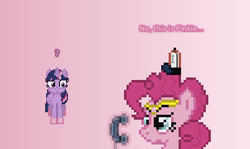 Size: 504x300 | Tagged: safe, artist:verve, pinkie pie, twilight sparkle, alicorn, genie, pony, ain't never had friends like us, g4, ask, big pink loser, dialogue, gradient background, hat, headband, krusty krab hat, levitation, magic, male, patrick star, phone, pixel art, question mark, spongebob squarepants, telekinesis, tumblr, twilight sparkle (alicorn)