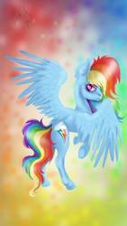 Size: 720x1280 | Tagged: safe, artist:black-opal1, rainbow dash, pegasus, pony, g4, female, looking back, mare, solo, spread wings, wings