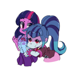 Size: 407x387 | Tagged: safe, artist:uneet, sonata dusk, twilight sparkle, equestria girls, g4, my little pony equestria girls: rainbow rocks, female, hug, hug from behind, lesbian, ship:twinata, shipping, simple background, transparent background