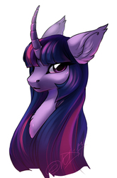 Size: 621x941 | Tagged: safe, artist:rrusha, twilight sparkle, g4, chest fluff, curved horn, female, horn, simple background, solo