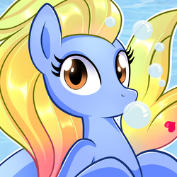 Size: 2000x2000 | Tagged: safe, artist:xwhitedreamsx, oc, oc only, merpony, seapony (g4), bubble, female, fish tail, high res, looking at you, ocean, solo, tail, underwater, water