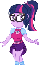 Size: 1333x2221 | Tagged: safe, artist:pastelhorses, sci-twi, twilight sparkle, equestria girls, g4, bowtie, breasts, clothes, female, glasses, new outfit, ponytail, sci-twi outfits, skirt, skirt lift, socks, solo