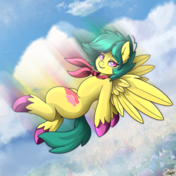 Size: 1500x1500 | Tagged: safe, artist:ciderpunk, oc, oc only, pegasus, pony, art trade, ascot, freefall, lidded eyes, sky, smiling