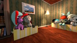 Size: 1024x576 | Tagged: safe, artist:scientsit, oc, oc only, oc:aryanne, 3d, bow, box, cute, happy, indoors, present, sitting, source filmmaker