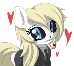 Size: 3000x2647 | Tagged: dead source, safe, artist:an-m, oc, oc only, oc:aryanne, demon, demon pony, earth pony, pony, worm, blood, blushing, carnivore, clothes, female, glowing eyes, hat, heart, high res, looking at you, necktie, nosebleed, parasite, pony oc, uniform