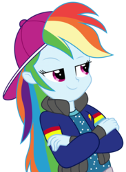 Size: 3745x5120 | Tagged: safe, artist:spottedlions, rainbow dash, equestria girls, g4, get the show on the road, my little pony equestria girls: summertime shorts, absurd resolution, backwards ballcap, baseball cap, cap, clothes, crossed arms, female, hat, rapper, rapper dash, simple background, solo, transparent background, vector