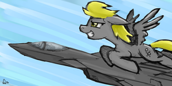 Size: 1280x643 | Tagged: safe, artist:sevoohypred, derpy hooves, pegasus, pony, g4, female, flying, jet, mare, plane, solo