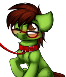 Size: 1687x1983 | Tagged: safe, artist:gicme, oc, oc only, oc:analogue, blushing, collar, glasses, leash, one eye closed, pet play, wink