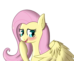 Size: 1852x1520 | Tagged: safe, artist:zogzor, fluttershy, pegasus, pony, g4, blushing, bust, covering mouth, cute, female, looking away, looking down, mare, portrait, raised hoof, shyabetes, simple background, smiling, solo, white background