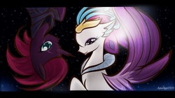 Size: 2048x1147 | Tagged: safe, artist:aquaangel1010, queen novo, tempest shadow, pony, seapony (g4), unicorn, g4, my little pony: the movie, broken horn, comparison, contrast, duo, horn