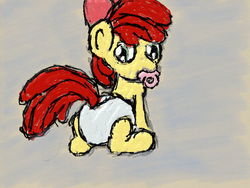 Size: 640x480 | Tagged: safe, artist:sparklepopshine, apple bloom, g4, diaper, female, looking at you, non-baby in diaper, pacifier, simple background, sitting, solo