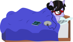 Size: 1563x912 | Tagged: safe, artist:lightningbolt, derpibooru exclusive, pony, unicorn, g4, .svg available, bed, brendon urie, casual, cd, cd player, fall out boy, glasses, headphones, male, panic! at the disco, pillow, ponified, portable cd player, prone, show accurate, simple background, solo, stallion, svg, take this to your grave, transparent background, vector