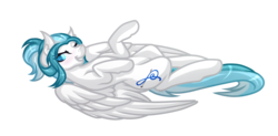 Size: 4910x2423 | Tagged: safe, artist:amazing-artsong, oc, oc only, oc:lesa castle, pegasus, pony, female, high res, mare, on back, one eye closed, simple background, solo, transparent background, wink