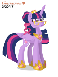 Size: 2048x2732 | Tagged: safe, artist:cinnamon-swirls, twilight sparkle, alicorn, pony, g4, alternate hairstyle, female, glasses, heart, high res, older, simple background, solo, transparent background, twilight sparkle (alicorn)