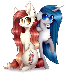 Size: 2671x2900 | Tagged: safe, artist:magicalbrownie, oc, oc only, oc:amanda, oc:hush hunter, alicorn, earth pony, pony, chest fluff, female, high res, mare, mouth hold, paper, simple background, sitting, transparent background