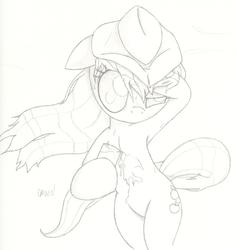 Size: 2420x2549 | Tagged: safe, artist:ethereal-desired, applejack, earth pony, pony, g4, armpits, bipedal, female, glass, hat, high res, monochrome, solo, traditional art, windswept mane