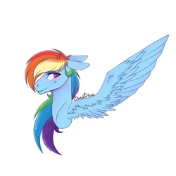 Size: 768x768 | Tagged: safe, artist:doodlepaintdraws, rainbow dash, pony, g4, bust, female, one wing out, portrait, simple background, solo, white background