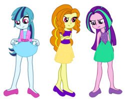 Size: 2115x1682 | Tagged: safe, artist:mlprocker123, adagio dazzle, aria blaze, sonata dusk, equestria girls, g4, my little pony equestria girls: rainbow rocks, clothes, cute, dress, high heels, shoes, simple background, skirt, skirt lift, sleeveless, the dazzlings, transparent background, trio, younger