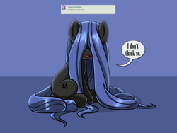 Size: 4000x3000 | Tagged: safe, artist:estories, oc, oc only, oc:neigh sayer, earth pony, pony, ask, deviantart, female, hair over eyes, long mane, mare, sitting, solo