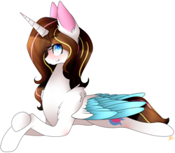 Size: 1514x1326 | Tagged: safe, artist:alithecat1989, oc, oc only, oc:skyla, alicorn, pony, alicorn oc, female, mare, multicolored hair, prone, simple background, solo, transparent background
