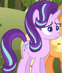 Size: 800x940 | Tagged: safe, screencap, applejack, starlight glimmer, pony, g4, no second prances, cropped, solo focus, worried