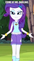 Size: 600x1070 | Tagged: safe, edit, edited screencap, screencap, rarity, equestria girls, g4, my little pony equestria girls: legend of everfree, come at me bro, cropped, darling, female, image macro, lip bite, meme, smiling, smirk, solo