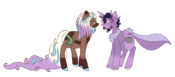 Size: 2716x1200 | Tagged: safe, artist:midnight-drip, oc, oc only, oc:kettle tea, oc:zinnia vineworks, pony, unicorn, female, male, mare, simple background, stallion, transparent background