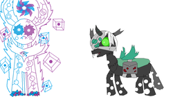 Size: 1152x648 | Tagged: safe, artist:infinita est lux solis, oc, oc only, oc:ikanza the mad, oc:xenon, changedling, changeling, bandage, black hole, blood, ms paint, vortex