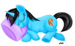 Size: 1280x783 | Tagged: safe, artist:iheartjapan789, oc, oc only, oc:andrea, pony, unicorn, female, mare, pillow, simple background, sleeping, solo, transparent background