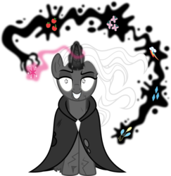 Size: 5592x5760 | Tagged: safe, artist:osipush, oc, oc only, pony, unicorn, absurd resolution, cloak, clothes, creepy, cutie mark, evil grin, female, glowing eyes, glowing horn, grin, horn, magic, mare, simple background, smiling, transparent background, white hair