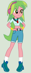 Size: 616x1419 | Tagged: safe, artist:eli-j-brony, lemon zest, equestria girls, g4, belly button, bracelet, clothes, hand on hip, headphones, jewelry, midriff, pendant, shoes, short shirt, shorts, socks