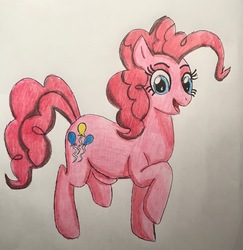 Size: 2493x2565 | Tagged: safe, artist:bozzerkazooers, pinkie pie, pony, g4, female, high res, raised hoof, solo, traditional art