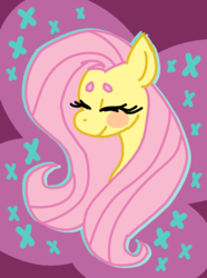 Size: 835x1123 | Tagged: safe, artist:goves, fluttershy, g4, beanbrows, blush sticker, blushing, bust, eyebrows, eyes closed, female, portrait, smiling, solo