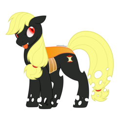 Size: 2000x1853 | Tagged: safe, artist:cloudyrei, applejack, changeling, g4, appleling, changelingified, female, orange changeling, simple background, solo, species swap, tongue out, transparent background