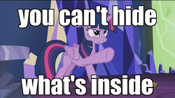 Size: 1920x1080 | Tagged: safe, edit, edited screencap, screencap, twilight sparkle, alicorn, pony, g4, what about discord?, angry, discovery family logo, female, image macro, meme, no weenies allowed, pointing, solo, spongebob squarepants, twilight sparkle (alicorn)