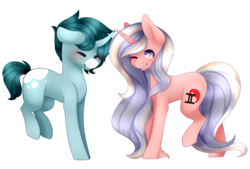 Size: 1024x691 | Tagged: safe, artist:itsizzybel, oc, oc only, oc:abyssal, oc:wasat, pony, unicorn, eyes closed, female, male, mare, simple background, stallion, transparent background