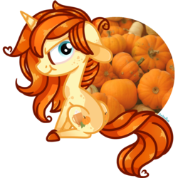 Size: 1300x1301 | Tagged: safe, artist:amberpone, oc, oc only, pony, unicorn, angry, art trade, cutie mark, digital art, female, food, mare, original character do not steal, paint tool sai, pumpkin, simple background, sitting, transparent background, unshorn fetlocks