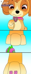 Size: 547x1280 | Tagged: safe, spike, dog, dragon, g4, abuse, comic, crossover, macro, nickelodeon, paw patrol, skye (paw patrol), spikeabuse, squished, stomping