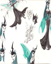 Size: 1696x2112 | Tagged: safe, artist:darthcraftus, queen chrysalis, changeling, human, g4, horn, horned humanization, humanized, traditional art, winged humanization, wings