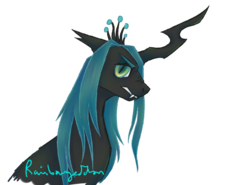 Size: 1024x759 | Tagged: dead source, safe, artist:leechetious, queen chrysalis, changeling, changeling queen, g4, female, profile, signature, simple background, snarling, solo, transparent background