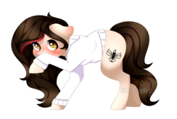 Size: 1024x691 | Tagged: safe, artist:itsizzybel, oc, oc only, oc:blits, earth pony, pony, blushing, clothes, female, floppy ears, looking at you, mare, raised hoof, sick, simple background, sniffling, solo, sweater, transparent background