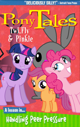 Size: 485x768 | Tagged: artist needed, safe, edit, pinkie pie, scootaloo, twilight sparkle, series:pony tales, g4, cover art, parody, song in the comments, trio, twi fly & pinkie, veggietales, vhs