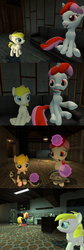 Size: 1400x4184 | Tagged: safe, artist:soad24k, oc, oc only, oc:chipper leaf, oc:macalin, oc:righty tighty, pony, 3d, cigar, cyoa, cyoa:filly adventure, female, filly, gmod, high res, mare, tools