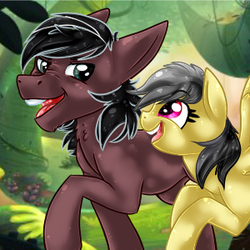Size: 300x300 | Tagged: safe, artist:cinnamon-scroll, daring do, oc, oc:phillip finder, g4, icon, jungle, missing accessory, phiring, smiling